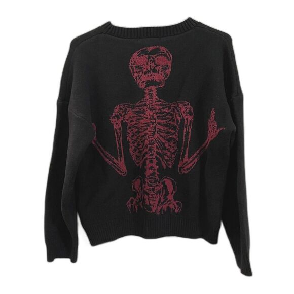 HEAVEN CAN WAIT Black Knit Skeleton Pullover Sweater Top  Mens Size Medium - Picture 7 of 11